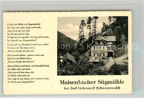 AK / Ansichtskarte Maisenbach Saegmuehle Gasthaus Pension im Laengenbachtal Schwarzwald Gedicht Maisenbach