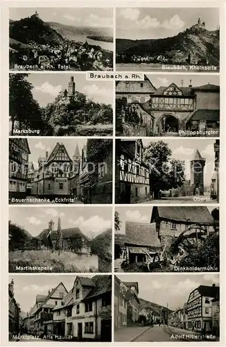 AK / Ansichtskarte Braubach_Rhein Rheinpartie Eckfritz Obertor Phillippsburgtor Braubach Rhein