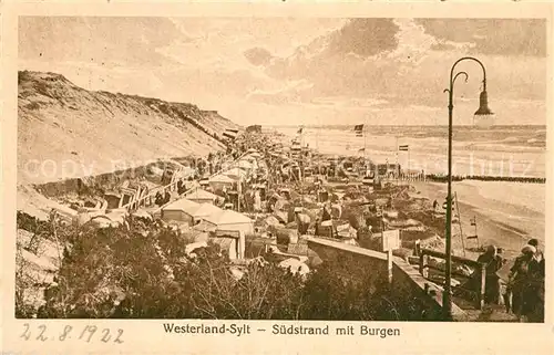 AK / Ansichtskarte Westerland_Sylt Suedstrand mit Burgen Westerland_Sylt