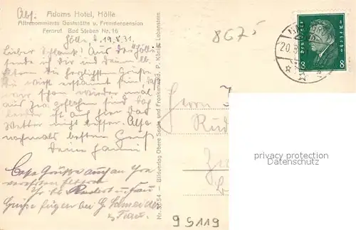 AK / Ansichtskarte Hoelle_Bad_Steben Adams Hotel Hoelle_Bad_Steben