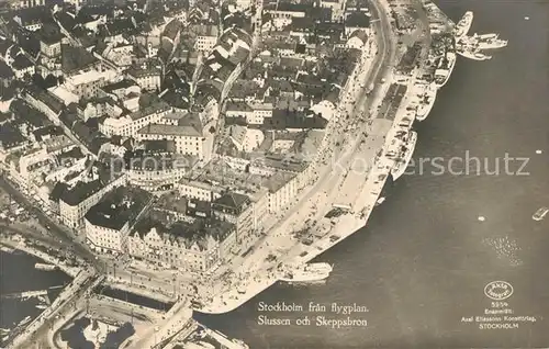 AK / Ansichtskarte Stockholm fran flygplan Slussen och Skeppsbron Fliegeraufnahme Stockholm