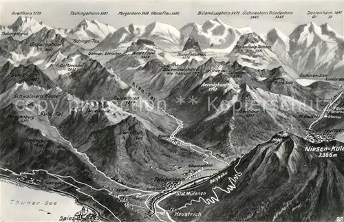 AK / Ansichtskarte Niesen_Kulm Panoramakarte mit Thuner See  Niesen Kulm