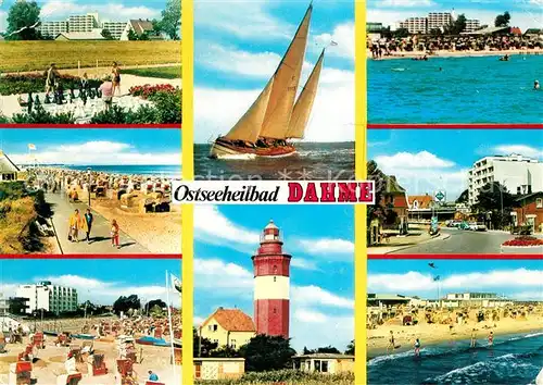 AK / Ansichtskarte Dahme_Ostseebad Segelboot Strand Leuchtturm  Dahme_Ostseebad