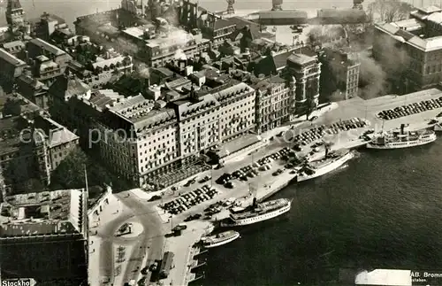 AK / Ansichtskarte Stockholm Fliegeraufnahme Hafen Stockholm