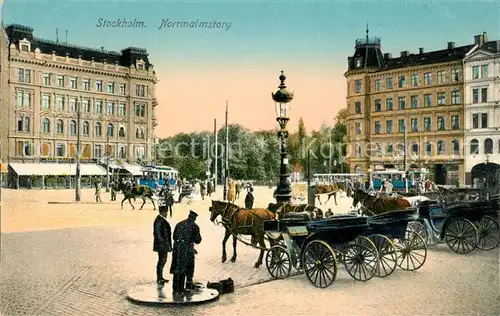 AK / Ansichtskarte Stockholm Norrmalmstorg Pferdekutsche Strassenbahnen Stockholm