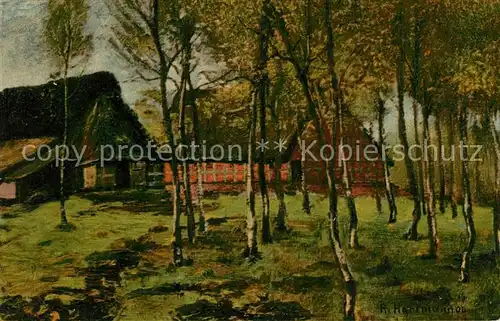 AK / Ansichtskarte Worpswede Bauernhof am Birkenwald Kuenstlerkarte Richard Hartmann Worpswede