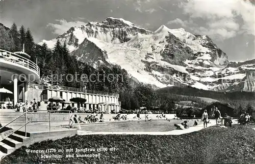 AK / Ansichtskarte Wengen_BE mit Jungfrau Schwimm und Sonnenbad Wengen_BE