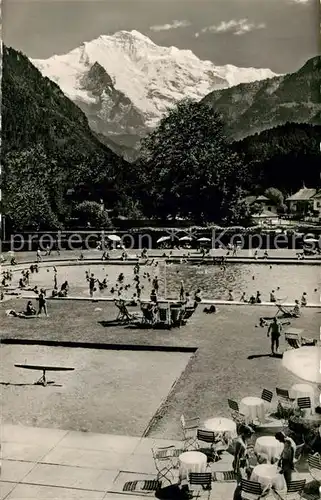 AK / Ansichtskarte Interlaken_BE Strandbad mit Jungfrau Interlaken_BE