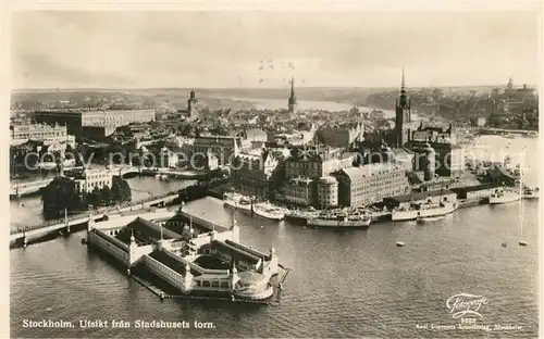 AK / Ansichtskarte Stockholm Blick Stadthaus Hafen Stockholm