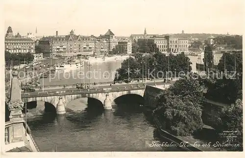 AK / Ansichtskarte Stockholm Panorama Bruecke Hafen Stockholm