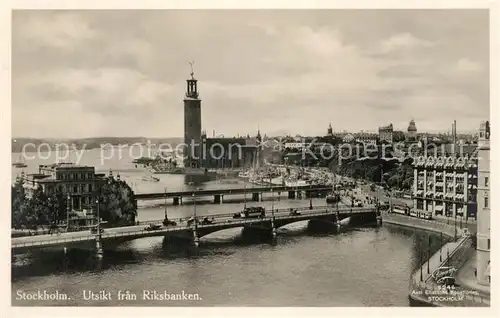AK / Ansichtskarte Stockholm Panorama Bruecke Aussicht von Riskbanken Stockholm