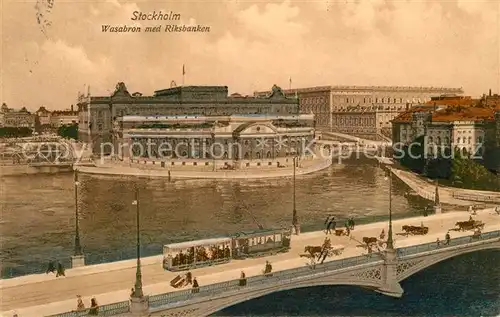 AK / Ansichtskarte Stockholm Wasabron Riksbanken Strassenbahn Stockholm