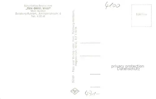 AK / Ansichtskarte Ruhrort Schultheiss Restaurant Zum Onkel Willi Rheinbruecke Ruhrort