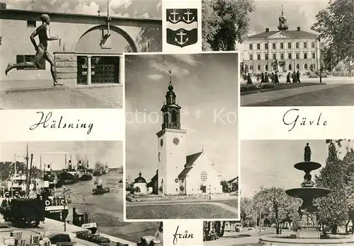 AK / Ansichtskarte Gaevle Hafen Skulptur Kirche Gaevle