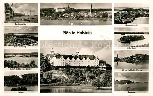 AK / Ansichtskarte Ploen_See See Neue Siedlung Schoeb Behler Diek See Parnass Schloss Kirche Ploen_See