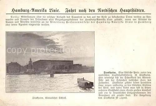 AK / Ansichtskarte Stockholm Schloss Hamburg Amerika Linie Stockholm