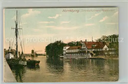 AK / Ansichtskarte Norrkoeping Stroemsholmens Restaurant Segelschiff Norrkoeping