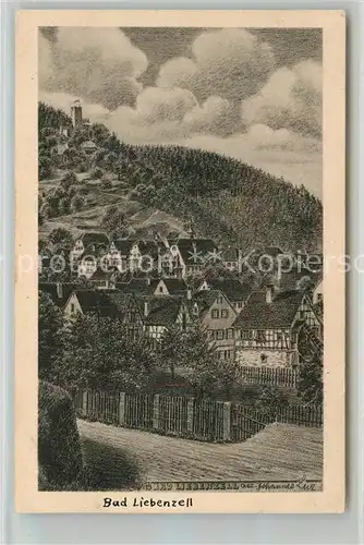 AK / Ansichtskarte Bad_Liebenzell Teilansicht mit Burg Zeichnung Kuenstlerkarte Bad_Liebenzell