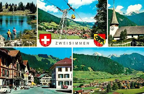 AK / Ansichtskarte Zweisimmen Panorama Seilbahn See Stadtansicht Zweisimmen