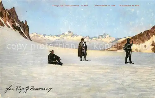 AK / Ansichtskarte Finsteraarhorn Schreckhorn Wetterhorn Wanderer Gletscher Finsteraarhorn