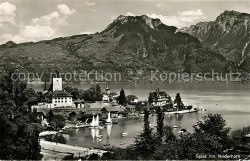 AK / Ansichtskarte Spiez_Thunersee_BE Niederhorn Burg Panorama Spiez_Thunersee_BE