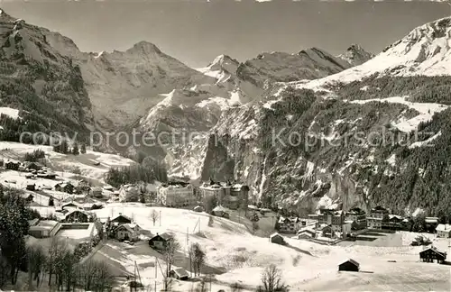 AK / Ansichtskarte Wengen_BE Panorama Breithorn Gspaltenhorn Winterlandschaft Wengen_BE
