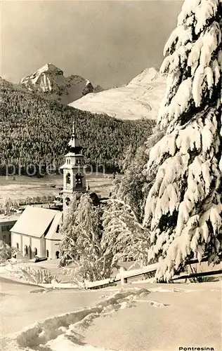 AK / Ansichtskarte Pontresina Kirche Winterlandschaft Pontresina
