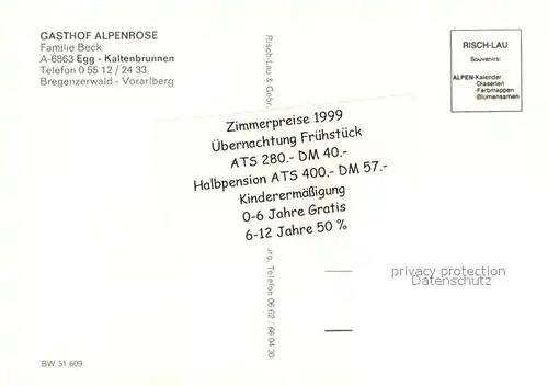 AK / Ansichtskarte Egg_Vorarlberg Kaltenbrunnen Gasthof Alpenrose  Egg_Vorarlberg