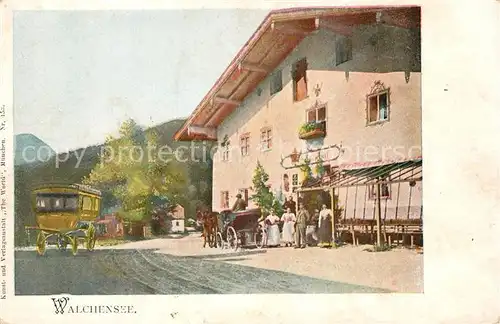 AK / Ansichtskarte Walchensee Gaststaette Postkutsche Pferdedroschke Walchensee