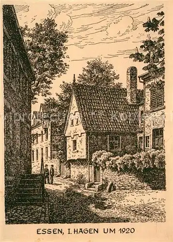 AK / Ansichtskarte Essen_Ruhr Strassenpartie I. Hagen um 1920 Zeichnung Kuenstlerkarte Essen_Ruhr