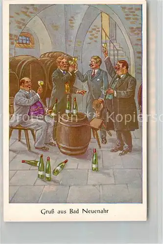 AK / Ansichtskarte Bad_Neuenahr Ahrweiler Maenner beim Wein trinken Weinfass Bad_Neuenahr Ahrweiler