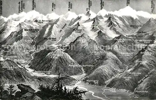 AK / Ansichtskarte Valais_Wallis_Kanton Panoramakarte Bergkette Valais_Wallis_Kanton