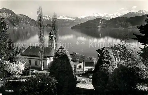 AK / Ansichtskarte Weggis_Vierwaldstaettersee Kirche Seepanorama Weggis_Vierwaldstaettersee