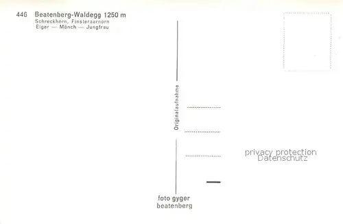 AK / Ansichtskarte Waldegg_Beatenberg mit Schreckhorn Finsteraarhorn Eiger Moench Jungfrau Waldegg Beatenberg
