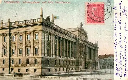 AK / Ansichtskarte Stockholm Riksdagshuset sedt fran Stlottsbacken Stockholm