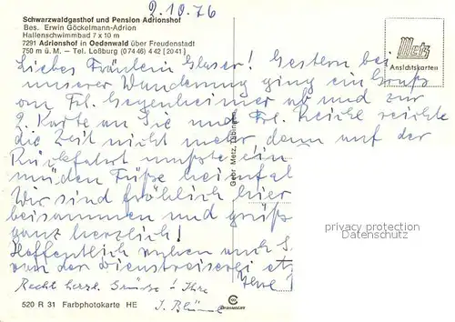 AK / Ansichtskarte Lossburg Hotel Adrionshof Lossburg