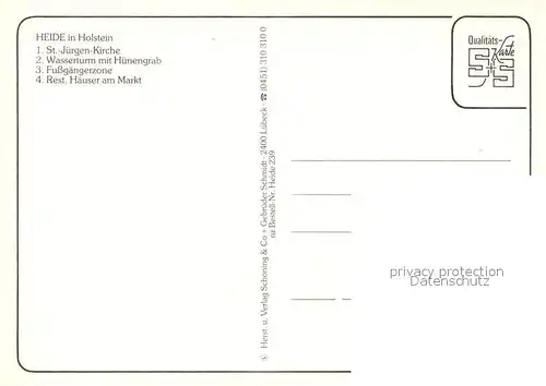 AK / Ansichtskarte Heide_Holstein St. Juergen Kirche Markt Wasserturm Huenengrab Heide_Holstein