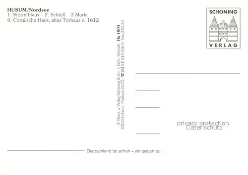AK / Ansichtskarte Husum_Nordfriesland Storm Haus Schloss Markt  Husum_Nordfriesland