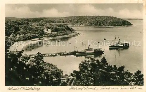 AK / Ansichtskarte Gluecksburg_Ostseebad Strand und Foerde vom Aussichtsturm Gluecksburg_Ostseebad