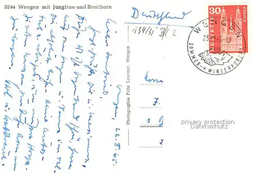 AK / Ansichtskarte Wengen_BE Panorama Jungfrau Breithorn Wengen_BE