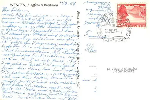 AK / Ansichtskarte Wengen_BE Jungfrau Breithorn Panorama Wengen_BE