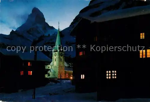 AK / Ansichtskarte Zermatt_VS Kirche Matterhorn Abendstimmung Zermatt_VS