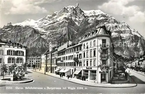 AK / Ansichtskarte Glarus_GL Bahnhofstrasse Burgstrasse Wiggis Glarus_GL