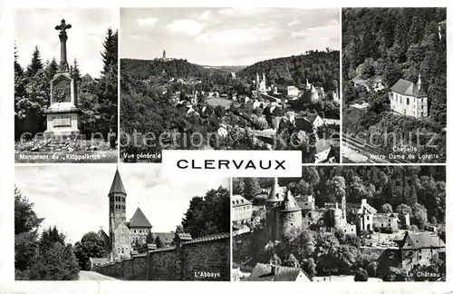 AK / Ansichtskarte Clervaux Monument du Kloeppelkrich Vue generale Chapelle Notre Dame de Lorette Abbaye Le Chateau Clervaux