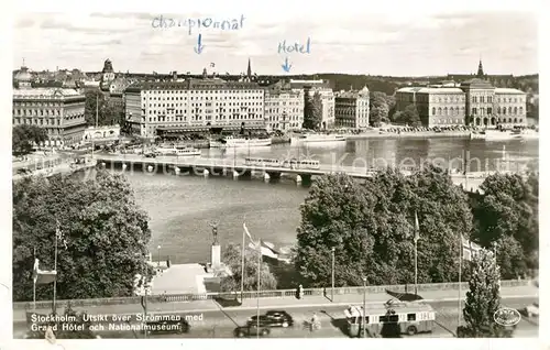 AK / Ansichtskarte Stockholm Utsikt ober Stroemmen med Grand Hotel och Nationalmuseum Stockholm