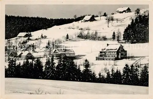 AK / Ansichtskarte Destne Hubert Birke Haus Berghof Winterpanorama Destne