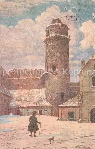 AK / Ansichtskarte Strakonice Ruine mit Turm Kuenstlerkarte Strakonice