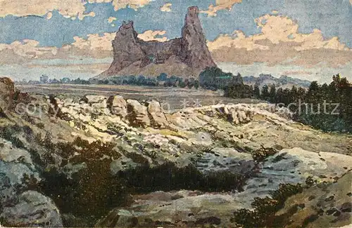 AK / Ansichtskarte Trosky_Tschechien Kuenstlerkarte Landschaft mit Felsen Trosky Tschechien