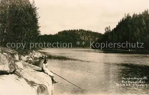 AK / Ansichtskarte Finnland Heinaevedenreitti Maedchen beim Angeln Finnland