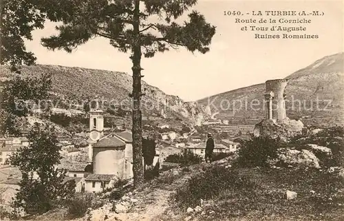 AK / Ansichtskarte La_Turbie Route de la Corniche et Tour d`Auguste Ruines Romaines La_Turbie